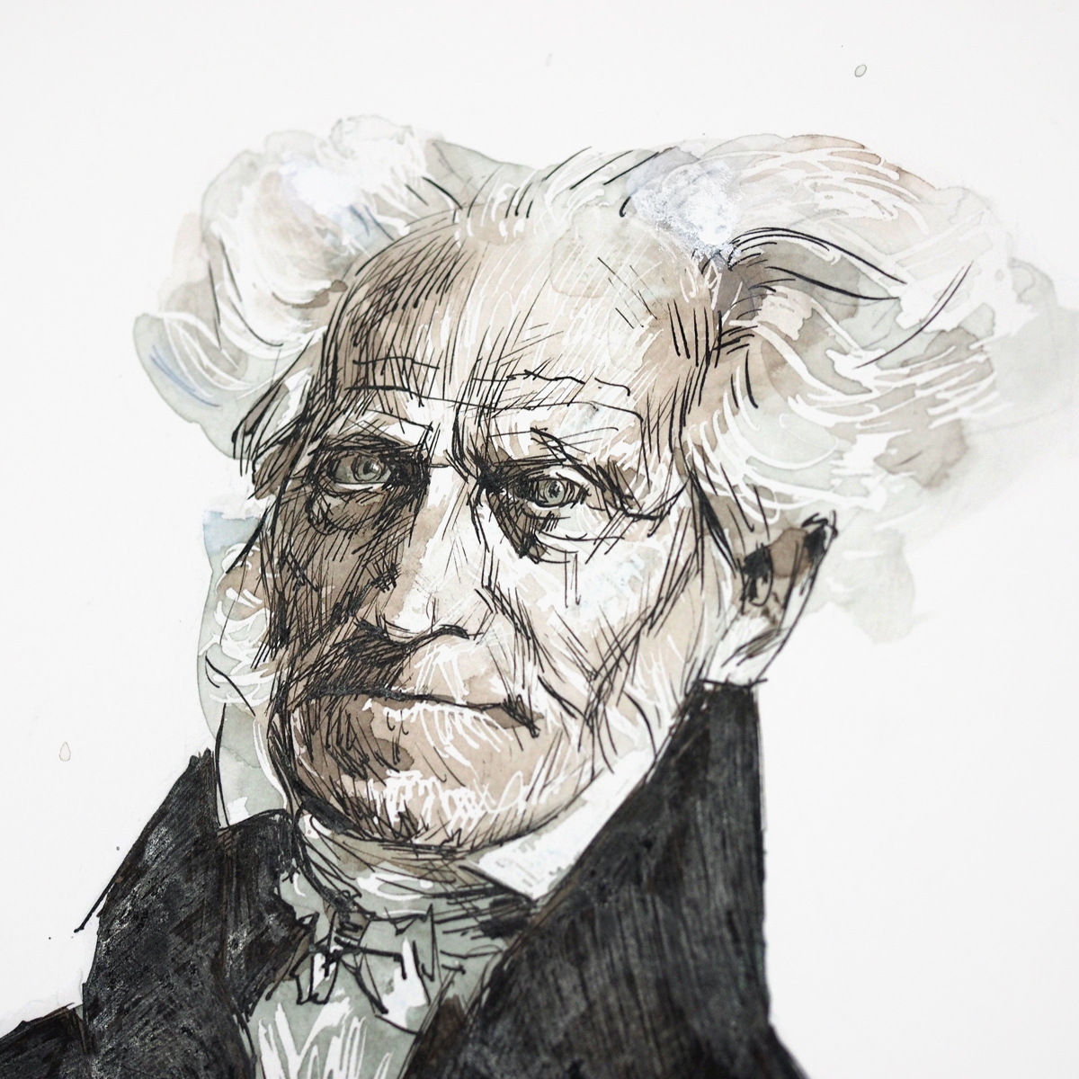 Arthur Schopenhauer (Ausschnitt), Tusche auf Karton, 2022